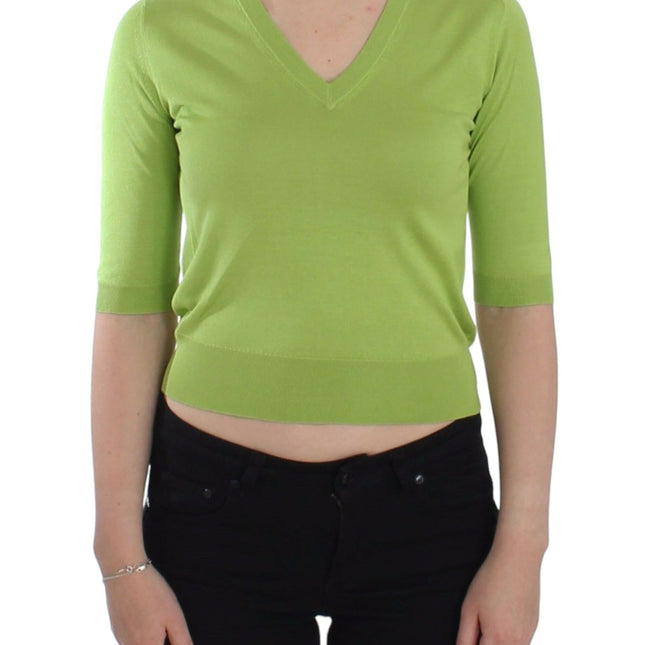 Dolce & Gabbana Green Wool V-neck Pullover Sweater Top