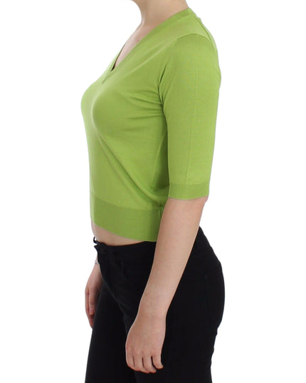 Dolce & Gabbana Green Wool V-neck Pullover Sweater Top