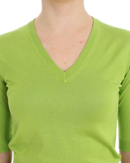 Dolce & Gabbana Green Wool V-neck Pullover Sweater Top