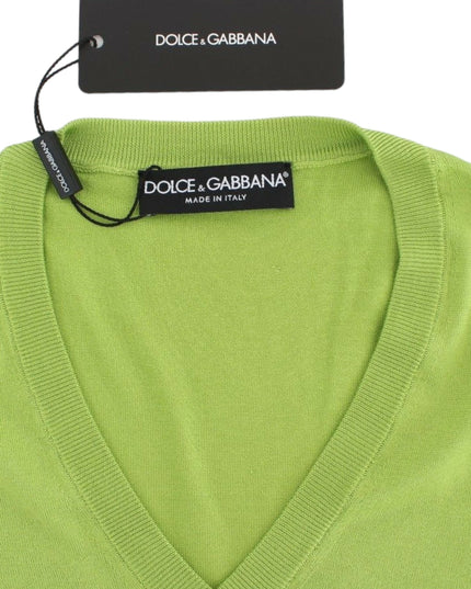 Dolce & Gabbana Green Wool V-neck Pullover Sweater Top