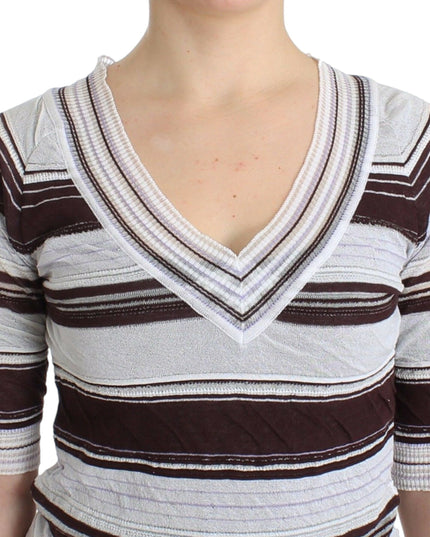 Ermanno Scervino Striped Lace V-Neck Short Sleeve Top Sweater