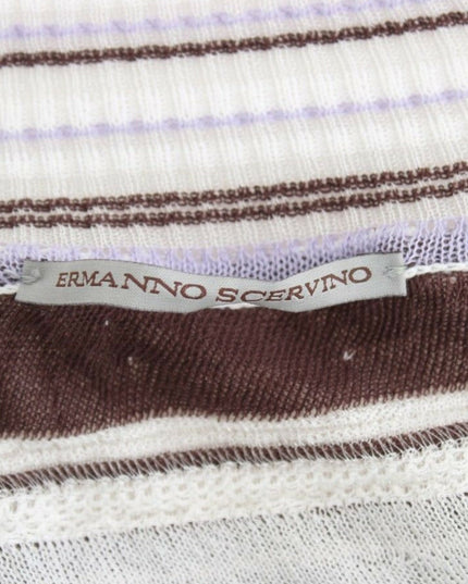 Ermanno Scervino Striped Lace V-Neck Short Sleeve Top Sweater