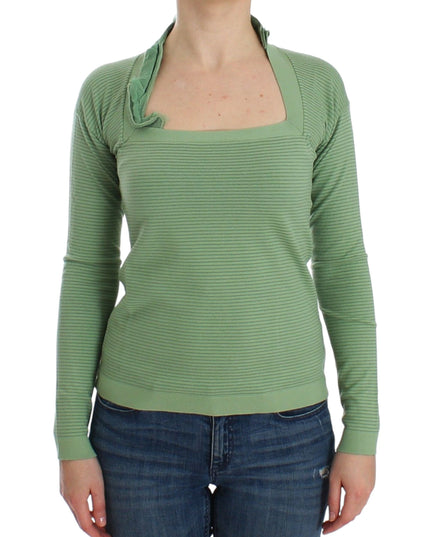 Ermanno Scervino Green Wool Blend Striped Long Sleeve Sweater