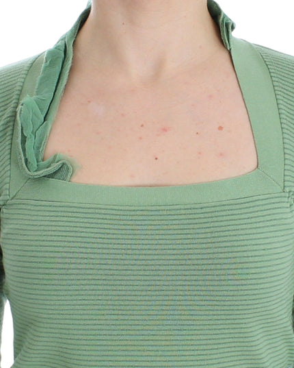 Ermanno Scervino Green Wool Blend Striped Long Sleeve Sweater