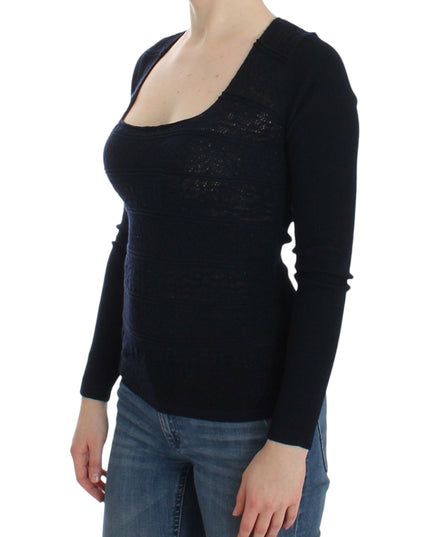 Ermanno Scervino Blue Knitted Wool Stretch Sweater Top