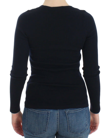 Ermanno Scervino Blue Knitted Wool Stretch Sweater Top