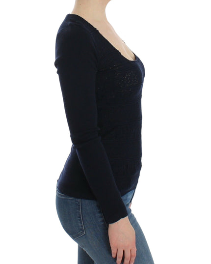 Ermanno Scervino Blue Knitted Wool Stretch Sweater Top