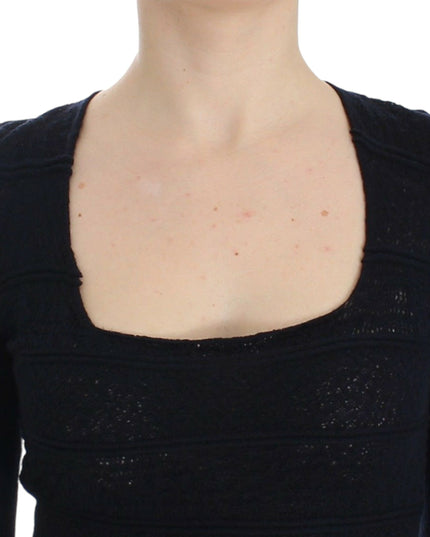 Ermanno Scervino Blue Knitted Wool Stretch Sweater Top