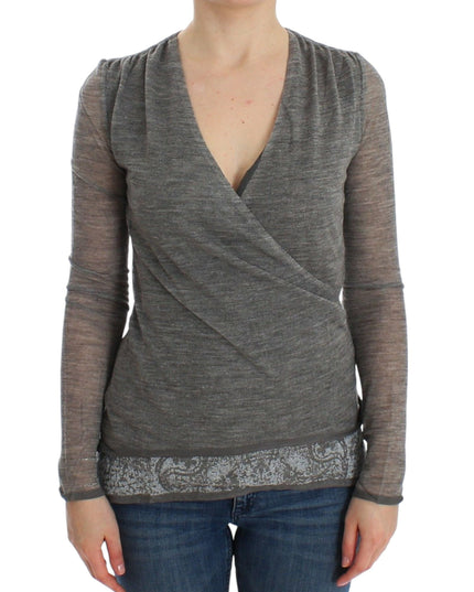 Ermanno Scervino Gray Wool Blend Stretch Long Sleeve Sweater