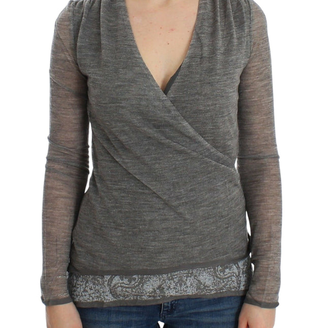 Ermanno Scervino Gray Wool Blend Stretch Long Sleeve Sweater