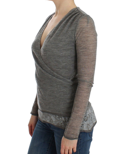 Ermanno Scervino Gray Wool Blend Stretch Long Sleeve Sweater