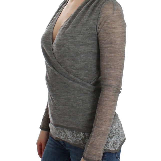 Ermanno Scervino Gray Wool Blend Stretch Long Sleeve Sweater