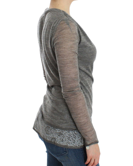 Ermanno Scervino Gray Wool Blend Stretch Long Sleeve Sweater