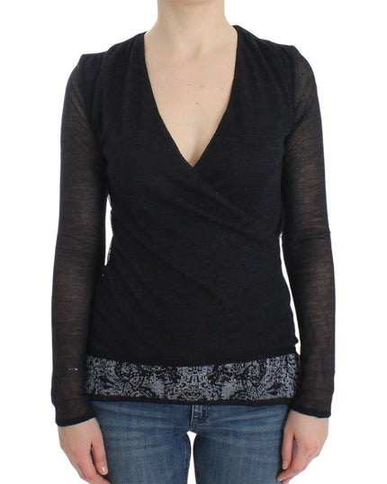 Ermanno Scervino Black Wool Blend Stretch Long Sleeve Sweater