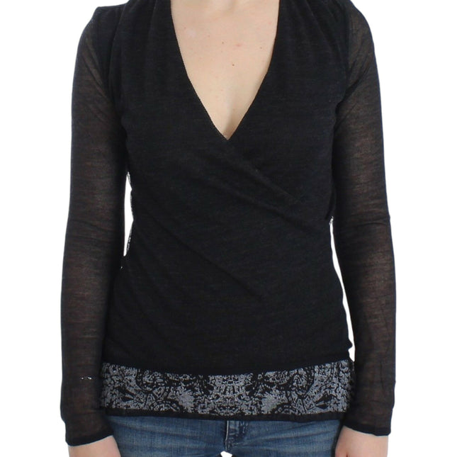 Ermanno Scervino Black Wool Blend Stretch Long Sleeve Sweater