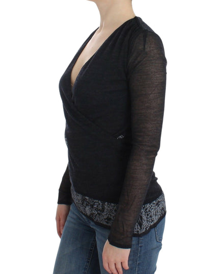 Ermanno Scervino Black Wool Blend Stretch Long Sleeve Sweater