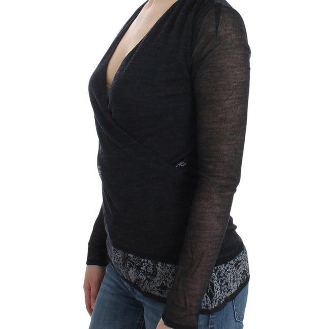 Ermanno Scervino Black Wool Blend Stretch Long Sleeve Sweater