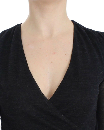 Ermanno Scervino Black Wool Blend Stretch Long Sleeve Sweater