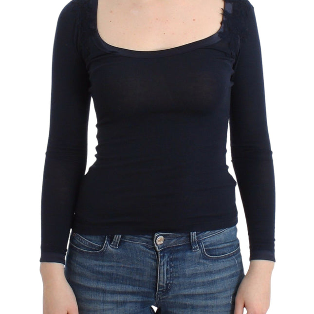 Ermanno Scervino Lingerie Blue Top Blouse Jumper Lace Rayon