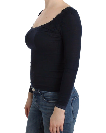 Ermanno Scervino Lingerie Blue Top Blouse Jumper Lace Rayon