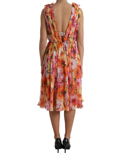 Dolce & Gabbana Multicolor Sunflower Print Silk Midi Dress