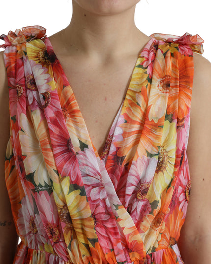 Dolce & Gabbana Multicolor Sunflower Print Silk Midi Dress