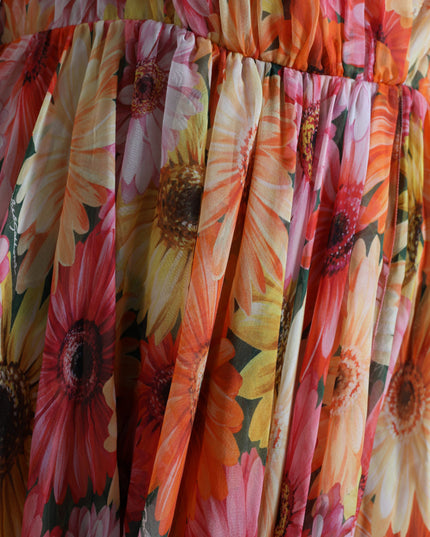 Dolce & Gabbana Multicolor Sunflower Print Silk Midi Dress