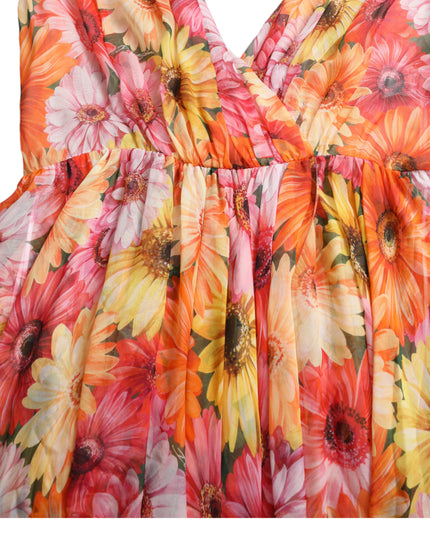 Dolce & Gabbana Multicolor Sunflower Print Silk Midi Dress