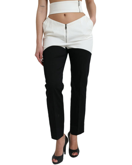 Dolce & Gabbana Black White Cotton Cut Out Waist Tapered Pants
