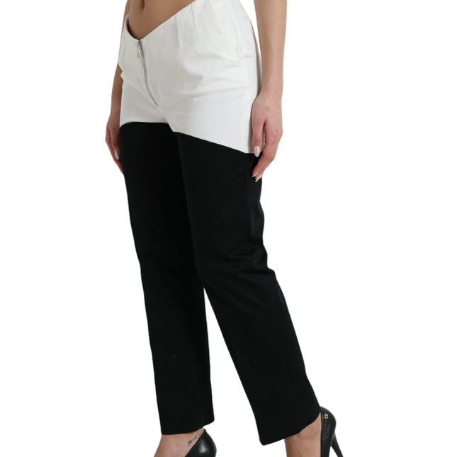 Dolce & Gabbana Black White Cotton Cut Out Waist Tapered Pants