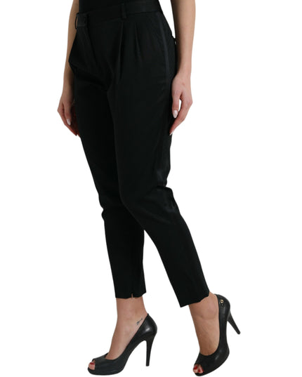 Dolce & Gabbana Black Wool High Waist Cropped Tapered Pants
