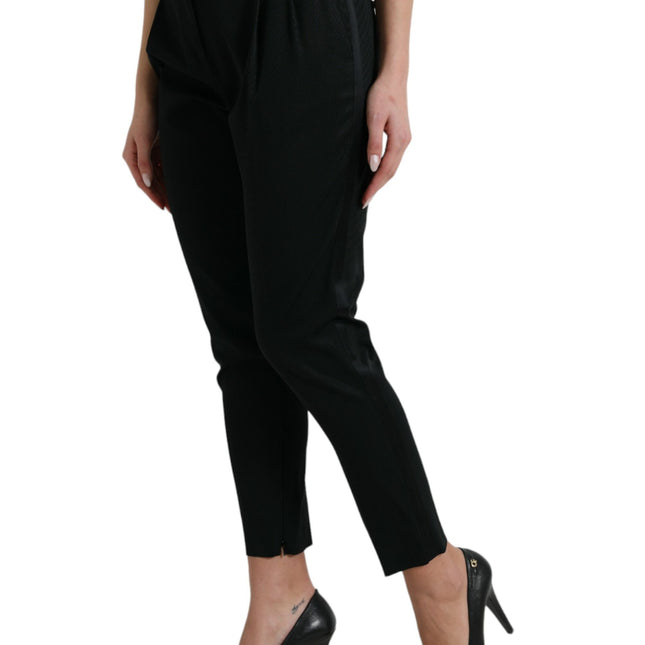 Dolce & Gabbana Black Wool High Waist Cropped Tapered Pants