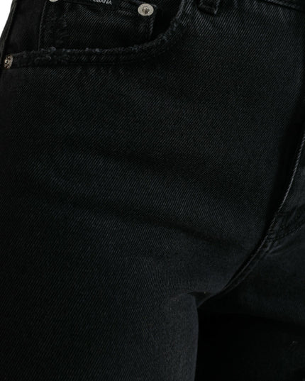 Dolce & Gabbana Black Cotton High Waist Tattered Denim Jeans