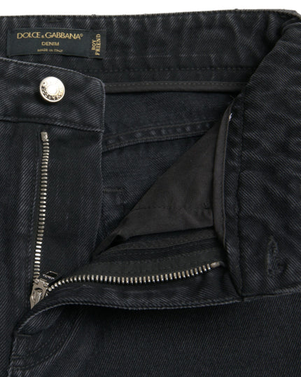 Dolce & Gabbana Black Cotton High Waist Tattered Denim Jeans