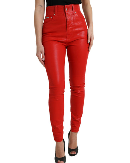Dolce & Gabbana Red Cotton High Waist Skinny Denim Jeans