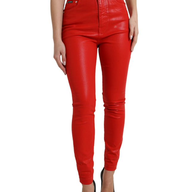 Dolce & Gabbana Red Cotton High Waist Skinny Denim Jeans