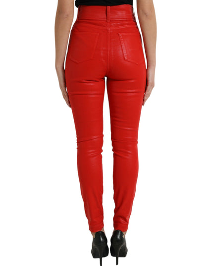Dolce & Gabbana Red Cotton High Waist Skinny Denim Jeans
