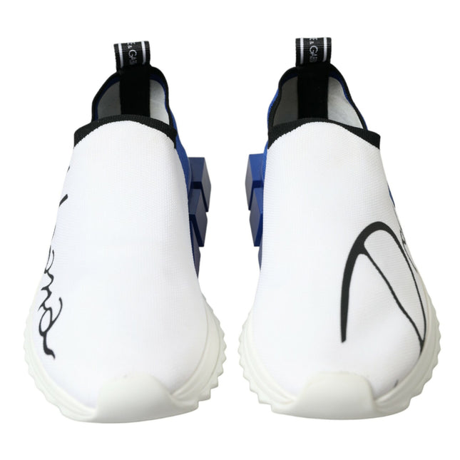 Dolce & Gabbana White Blue Sorrento Low Top Men Casual Sneakers Shoes