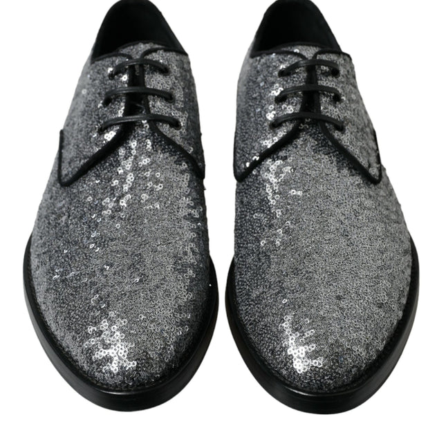Dolce & Gabbana Silver Sequined Lace Up Men Derby Dress Shoes