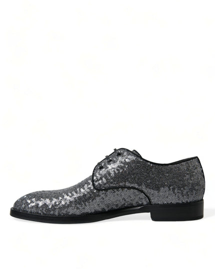 Dolce & Gabbana Silver Sequined Lace Up Men Derby Dress Shoes