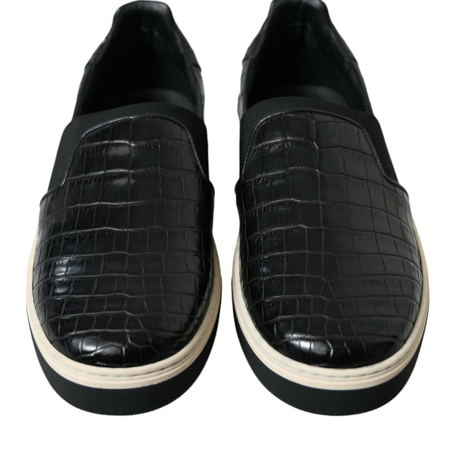 Dolce & Gabbana Black Croc Exotic Leather Sneakers Shoes