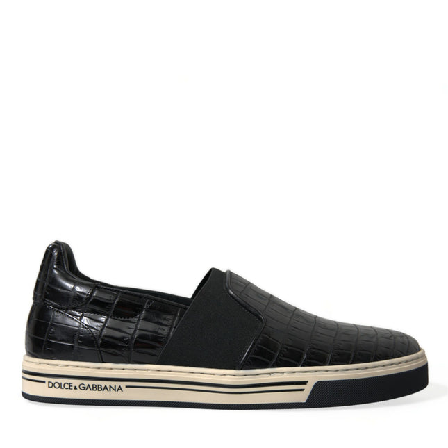 Dolce & Gabbana Black Croc Exotic Leather Sneakers Shoes