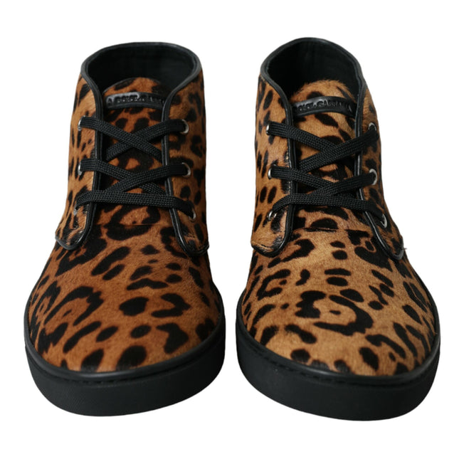 Dolce & Gabbana Brown Leopard Pony Hair Leather Sneakers Shoes