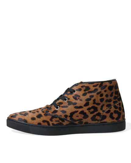 Dolce & Gabbana Brown Leopard Pony Hair Leather Sneakers Shoes