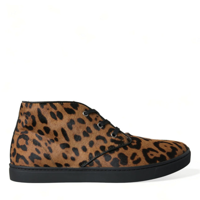 Dolce & Gabbana Brown Leopard Pony Hair Leather Sneakers Shoes