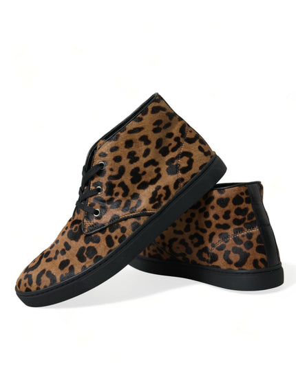 Dolce & Gabbana Brown Leopard Pony Hair Leather Sneakers Shoes