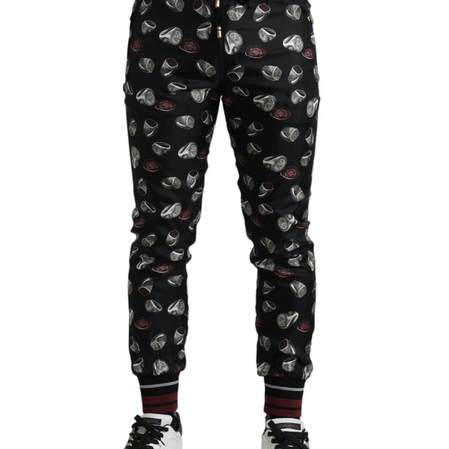Dolce & Gabbana Black Ring Silk Jogging Trousers Pants