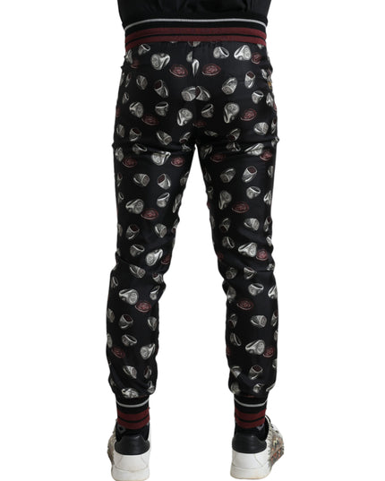 Dolce & Gabbana Black Ring Silk Jogging Trousers Pants