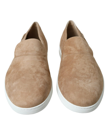 Dolce & Gabbana Beige Suede Caiman Men Loafers Slippers Shoes