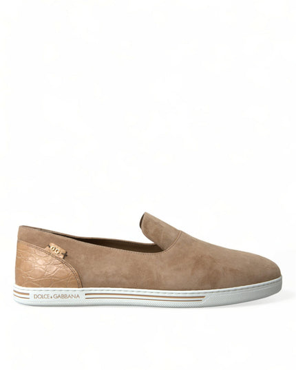 Dolce & Gabbana Beige Suede Caiman Men Loafers Slippers Shoes